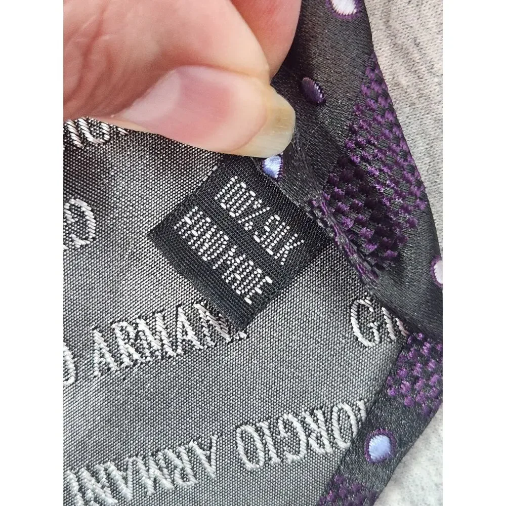 Giorgio Armani 100% Silk Tie Purple Black Striped Polka Dot‎ Made in Italy